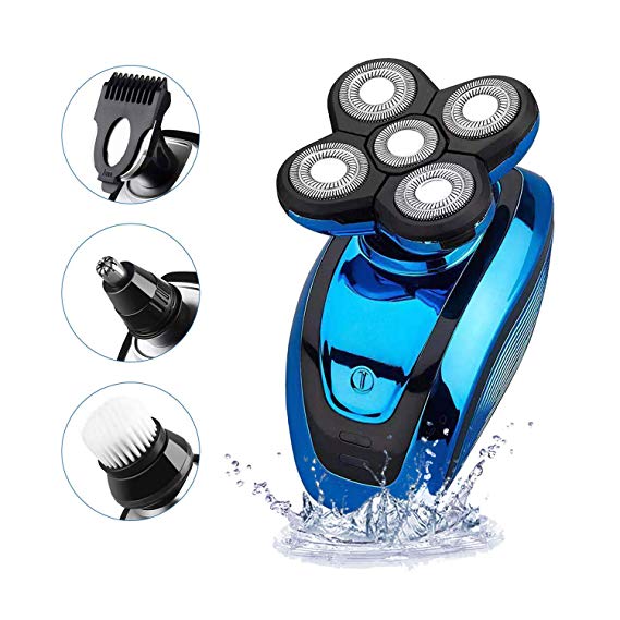 KEMEI Electric Shaver Razor for Men,Bald Head Shaver Rotary 5 in 1 Kit Hair Clippers Nose Hair Trimmer, Cordless and Waterproof Quick USB Rechargeable with 4D Floating 5 Razor Head Wet Dry