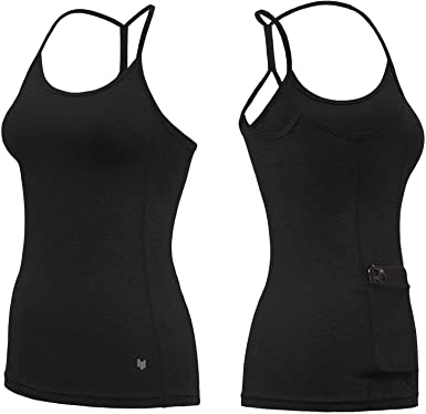 ODODOS Workout Tank Tops for Women, Strappy Athletic Tanks with Side Pocket, Exercise Gym Yoga Shirts