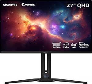 GIGABYTE - AORUS FO27Q2 (SA) - 27" QD-OLED Gaming Monitor - QHD 2560x1440-240Hz - 0.03ms GTG - AMD FreeSync Premium Pro - Type C KVM - HDMI, DP, Type C - Height Adjustable - Black