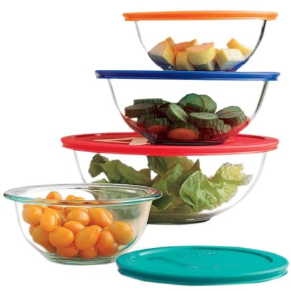 Paksh / Pyrex Clear Glass Mixing Bowls With Lids | Glass Food Storage Containers | Dishwasher, Oven and Microwave Safe [Set of 8] Made in USA