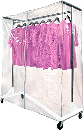 Only Hangers Commercial Grade Garment Z-Rack with White Base. Includes Cover Supports & Clear Vinyl Cover