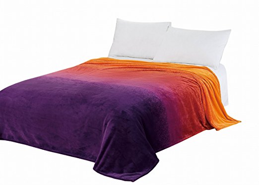 CaliTime Brand Super Soft Throw Blanket, Gradient Ombre Rainbow Stripes, Queen