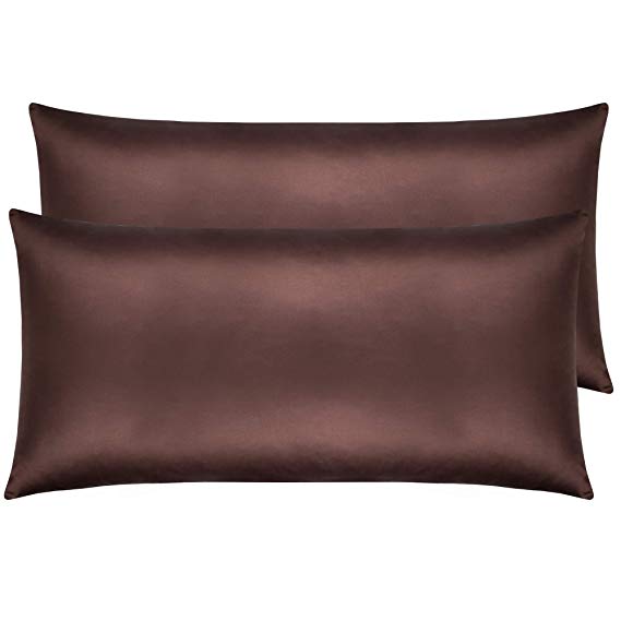 NTBAY Zippered Satin Pillowcases, Super Soft and Luxury King Pillow Cases Set of 2, Chocolate