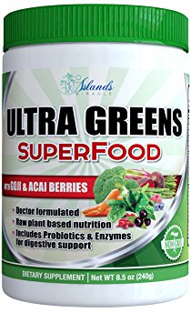 Ultra Greens SuperFood - Complete Raw Whole Green Food Nutrition includes Amazing Powerful Antioxidants, Minerals, Barley Grass, Vitamins with Goji and Acai Berry Flavor 30 Servings