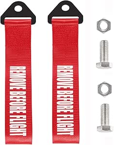 2PCS Racing Tow Strap Red High Strength Tow Strap Universal Cars Set Belt Nylon Strap Traction Rope Trailer Hook Compatible with Front or Rear Bumper Towing Hooks Decorative Trailer Belt (Red)