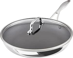 Circulon C1 Series Clad Stainless Steel with ScratchDefense Technology Cookware Nonstick Induction Frying Pan/Skillet with Lid, Metal Utensil Safe, 12.5 Inch Fry Pan - Polished Stainless Steel