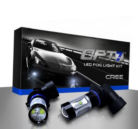 OPT7 H10 CREE LED DRL Fog Light Bulbs - 5000K Bright White- Plug-n-Play Pack of 2