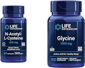 Life Extension N-Acetyl-L-Cysteine (NAC) & Glycine 1000 mg, Promotes Relaxation, Healthy Sleep, Amino Acid, Gluten-Free, Non-GMO, Vegetarian, 100 Capsules