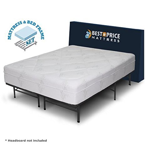 Best Price Mattress 12" Grand Memory Foam Mattress & New Innovative Box Spring Platform Metal Bed Frame/Foundation, King