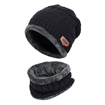Vbiger Warm Knitted Hat and Circle Scarf Skiing Hat Outdoor Sports Hat Sets