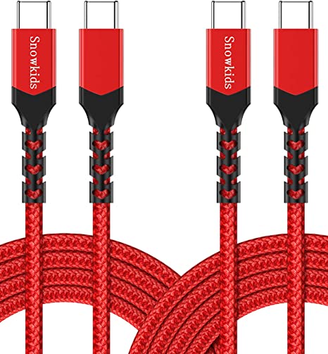 USB C to USB C Cable 100W 3.3FT 6.6FT, Snowkids USB C Cable 5A Fasting Charging Braided Cord, Type C Charger Cable 2.0 for MacBook Pro 2020, iPad Pro 2020, Galaxy S20, Pixel, Switch (Red-2Pack)