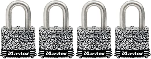 Master Lock 3SSQHC Stainless Steel Padlock, 4-Pack Pin Tumbler Laminated 1-9/16 Wide Body, 9/32 Diameter Clearance, 4, 3/4-Inch Shackle