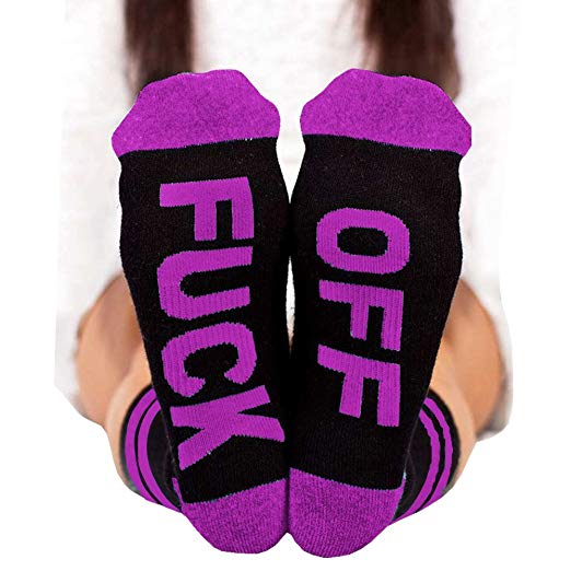 Fuck Off Socks Unisex Ribbed Knit Funny Cotton Half Crew Socks