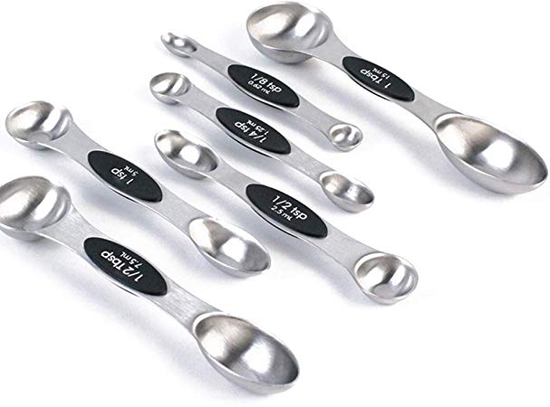 Hudwin Magnetic Measuring Spoons Advanced Stainless Steel Measuring Spoons Set Dual Sided teaspoon for Measuring Dry & Liquid Ingredients (set of 6 Black)