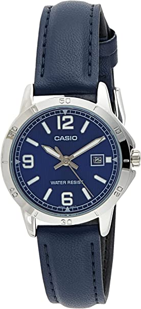 Casio LTP-V004L-2B Women's Blue Leather Band Blue Dial Date Analog Dress Watch