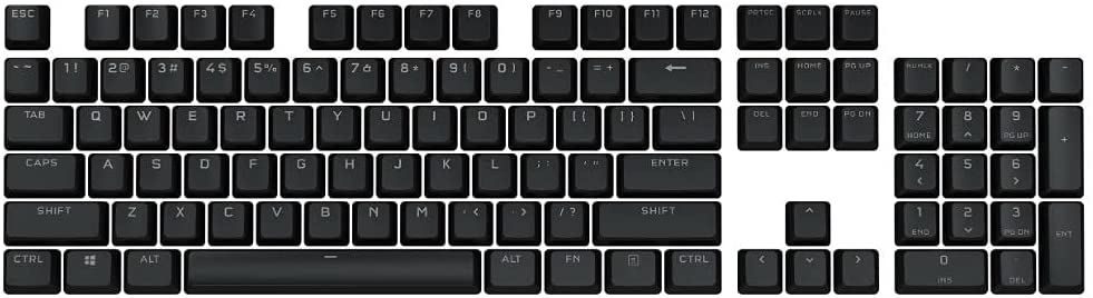 CORSAIR PBT Double-Shot PRO Keycap Mod Kit – Double-Shot PBT Keycaps – Onyx Black – Standard Bottom Row – Textured Surface – 1.5mm-Thick Walls – O-Ring Dampeners