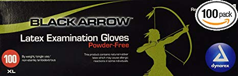 Dynarex Black Latex Exam Gloves, Powder-Free, XL, Box/100