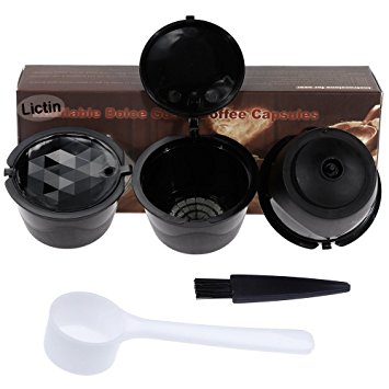 Lictin Reusable Refillable Coffee Capsules with 1 Plastic Spoon and 1 Brush For Dolce Gusto