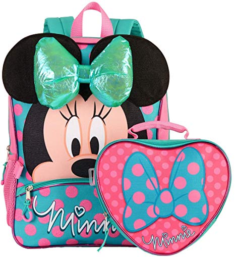 Disney Minnie Mouse 16" Backpack and Lunch Bag 2 Piece Set 3D Bow