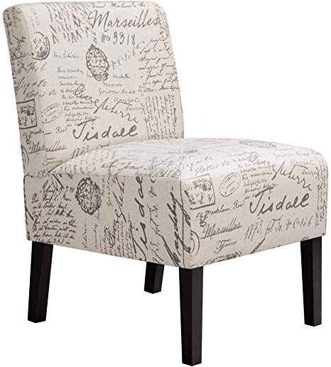 Yaheetech Armless Accent Chair Letter Print Fabric Living Room Chairs Contemporary Single Sofa with Solid Rubberwood Legs