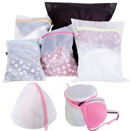 Set of 7 Mesh Laundry Bags-1 Jumbo, 2 Extra Large & 2 Medium  2 bra bags for Laundry,Travel Laundry Bags