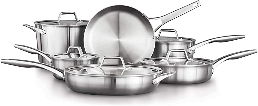 Calphalon 2029640 Premier Stainless Steel Pots and Pans, 11-Piece Cookware Set, Silver