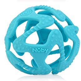 Nuby 100% Silicone Tuggy Teether Ball, 3 Months+ (Aqua)