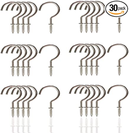 Goiio 2inch Ceiling Hooks, Nickel Plated Metal Screw-in Cup Hooks Silver, Pack of 30