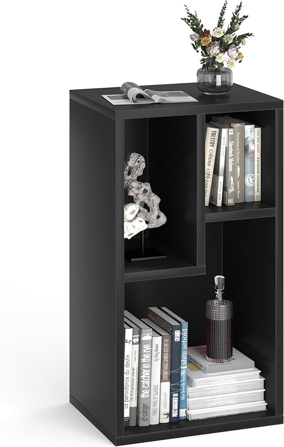 VECELO 3 Cube Small Bookcase, Fits Tallest Hardcovers, Horizontal Available, 2-Tier Modern Bookshelf, Storage Organizer for Small Spaces, Kids Room, Bedroom Living Room, Black