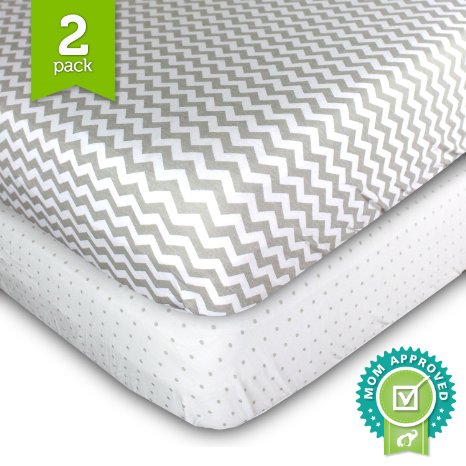 Crib Sheets Set - 2 Pack - Fitted Soft Jersey Cotton Crib Mattress Sheet - Baby Bedding in Grey Chevron and Polka Dot by Ziggy Baby - Best Baby Shower Gift for Boys Girls Unisex