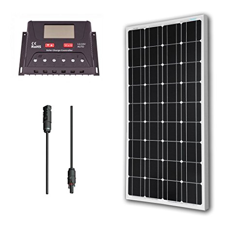 Renogy 100 Watt 12 Volt Monocrystalline Solar Bundle Kit with 30A PWM Controller - LCD Display