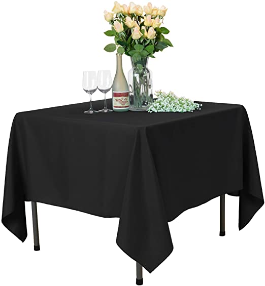 VEEYOO Square Tablecloth - 70x70 Inch Polyester Table Cloth Washable Wrinkle Free Dinner Tablecloth for Wedding, Party, Restaurant,Indoor and Outdoor Buffet Table - Black Tablecloth
