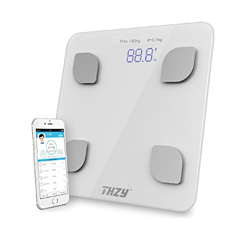 Bluetooth Digital Body Fat Scale,THZY High Accuracy Health Metrics Scale,Smart Large Backlit Display Scale for Body weight, Body Fat, Water, Muscle Mass, BMI, BMR, Bone Mass and Visceral Fat (White)