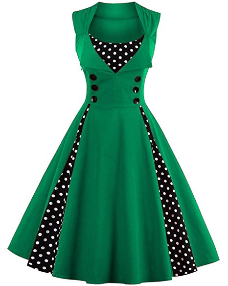 ZAFUL Women's Vintage Sleeveless Dress 50s Style Polka Dot Party Elegant Cocktail Rockabilly Swing Dress