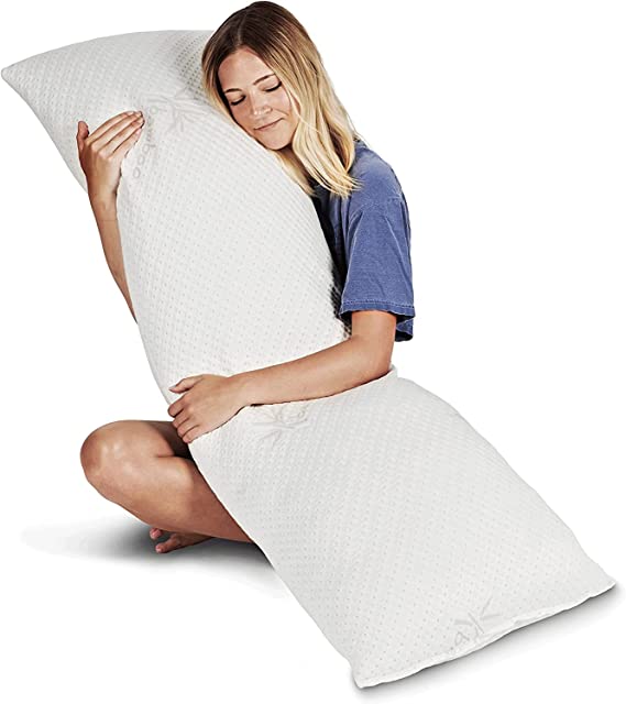 Snuggle-Pedic Ultra-Luxury Bamboo Shredded Memory Foam Full Size Body Pillow with Kool-Flow Breathable Cooling Hypoallergenic Pillow Outer Fabric - Fits 20 x 54 inch Body Pillow Cases & Covers