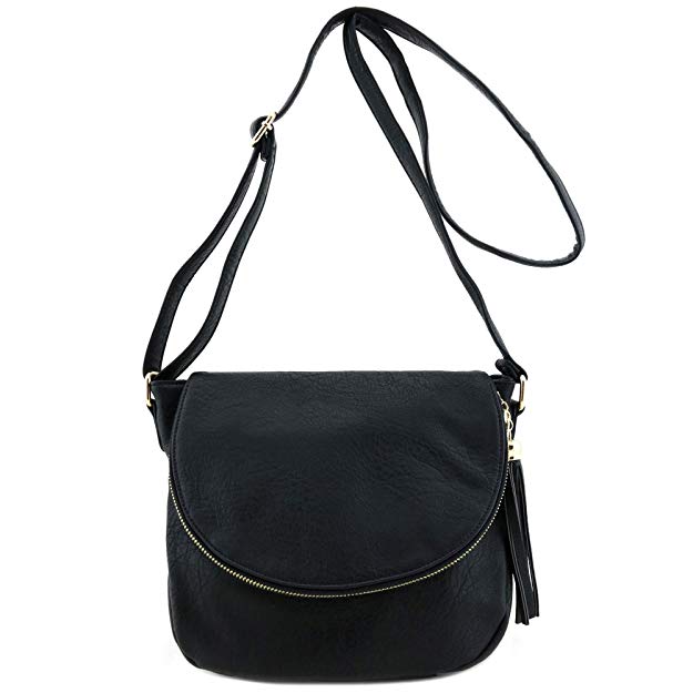 Tassel Accent Crossbody Bag with Flap Top