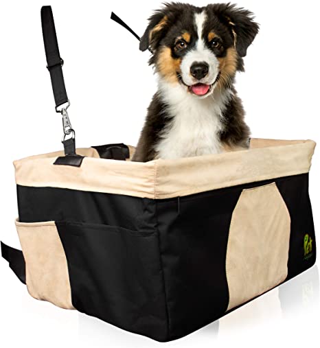 Pet Car Booster Seat, Waterproof with Steel Frame & Removable Luxurious Faux Suede Cover for Easy & Convenience Travel