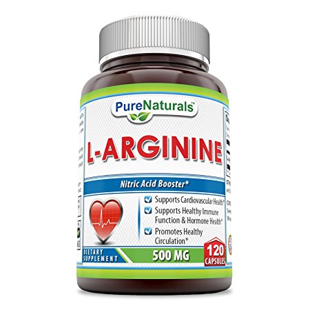 Pure Naturals L-Arginine 500 mg, 120 Capsules -Supports Cardiovascular Health, Healthy Immune Function & Hormone Health -Promotes Healthy Circulation