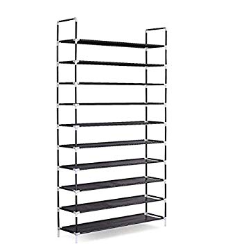 10 Tiers Shoe Rack Non-Woven Fabric Shoe Tower Organizer Shoe Cabinet Entryway Closet Stackable Shelves Super Space Saving - Holds 40-50 Pairs of Shoes (Gray)