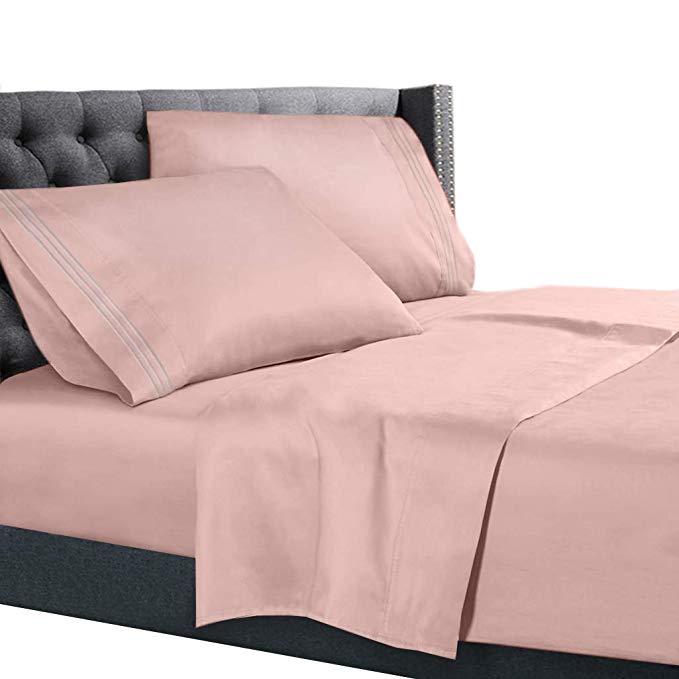 Nestl Bedding 4 Piece Sheet Set - 1800 Deep Pocket Bed Sheet Set - Hotel Luxury Double Brushed Microfiber Sheets - Deep Pocket Fitted Sheet, Flat Sheet, Pillow Cases, Flex-Top King - Peach