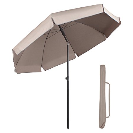 Sekey 7ft beach umbrella beige | outdoor umbrella beige | outdoor patio umbrella beige | outdoor market umbrella beige | patio table umbrella, with tilt and crank, round sunscreen UV25+, 100% polyster