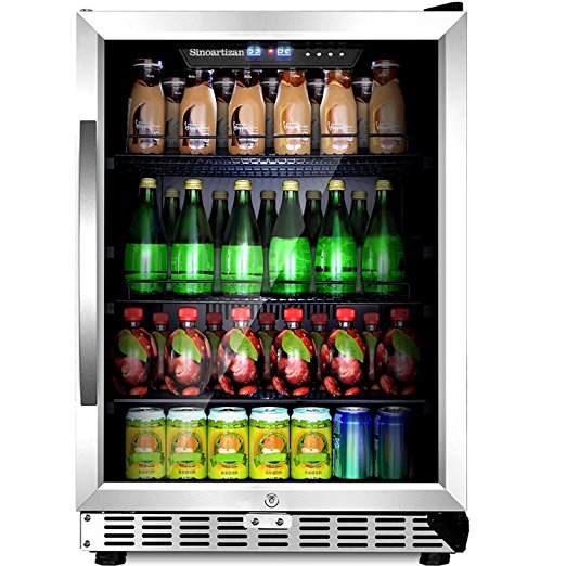Sinoartizan 24" Compressor Beverage cooler 154 Can Single Zone ST-54BC Built-In and Freestanding Fridge with Fan Cooling,Triple-Layer Tempered Glass Door