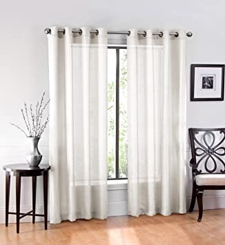 Ruthy's Textile 2 Piece Window Sheer Curtains Grommet Panels, Ivory