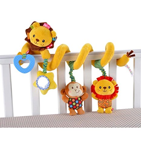 Singring Baby Pram Crib Cute Lion Design Activity Spiral Plush Toys Stroller and Travel Activity Toy