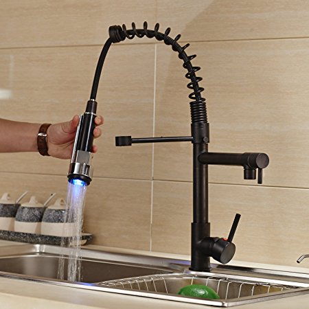Rozin Oil Rubbed Bronze LED Light Pull Down Spray Kitchen Sink Faucet Swivel Spout Mixer Tap