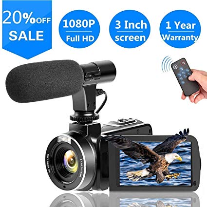 Video Camera Vlogging Camera with Microphone Full HD 1080p 30fps 24.0MP Video Camcorder for YouTube Support Remote Controller