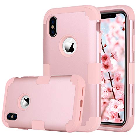 iPhone X Case, iPhone 10 Case,BENTOBEN iPhone X Heavy Duty Shockproof Drop Protection Girls 3 in 1 Hybrid Hard PC Shell and Silicone Cover Protective Case for Apple iPhone X (2017) Rose Gold/Pink