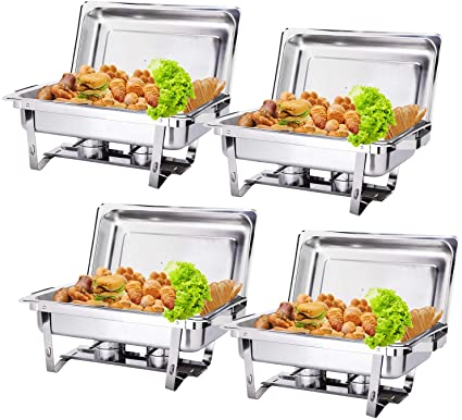 Display4top Rectangle Chafing Dish Set 9L Full Size Stainless Steel Chafing Dish Set Buffet Silver Catering Warmer Set,for Buffet Catering Kitchen Party,Pack of 4