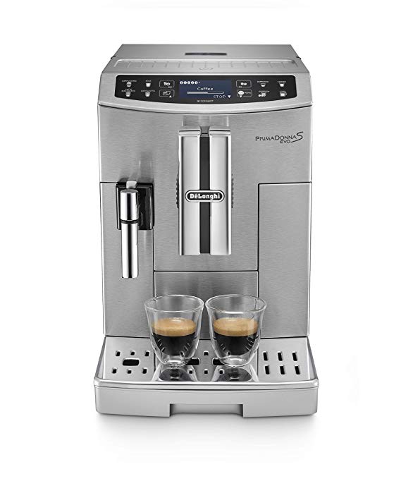 DeLonghi PrimaDonna S Evo Super Automatic Espresso Machine with Thermal Milk Carafe, Mobile App and LatteCremma System, Stainless Steel, ECAM51055