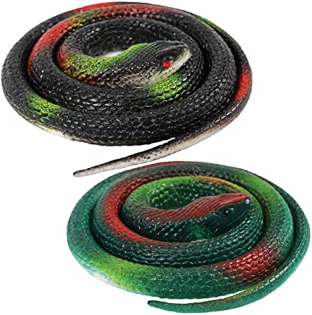 Millennial Essentials 2 Pieces Realistic Rubber Snakes Fake Snakes 29 Inch Long, Green & Black Snake Toys as Garden Props to Scare Birds (29 Inch 2pc)
